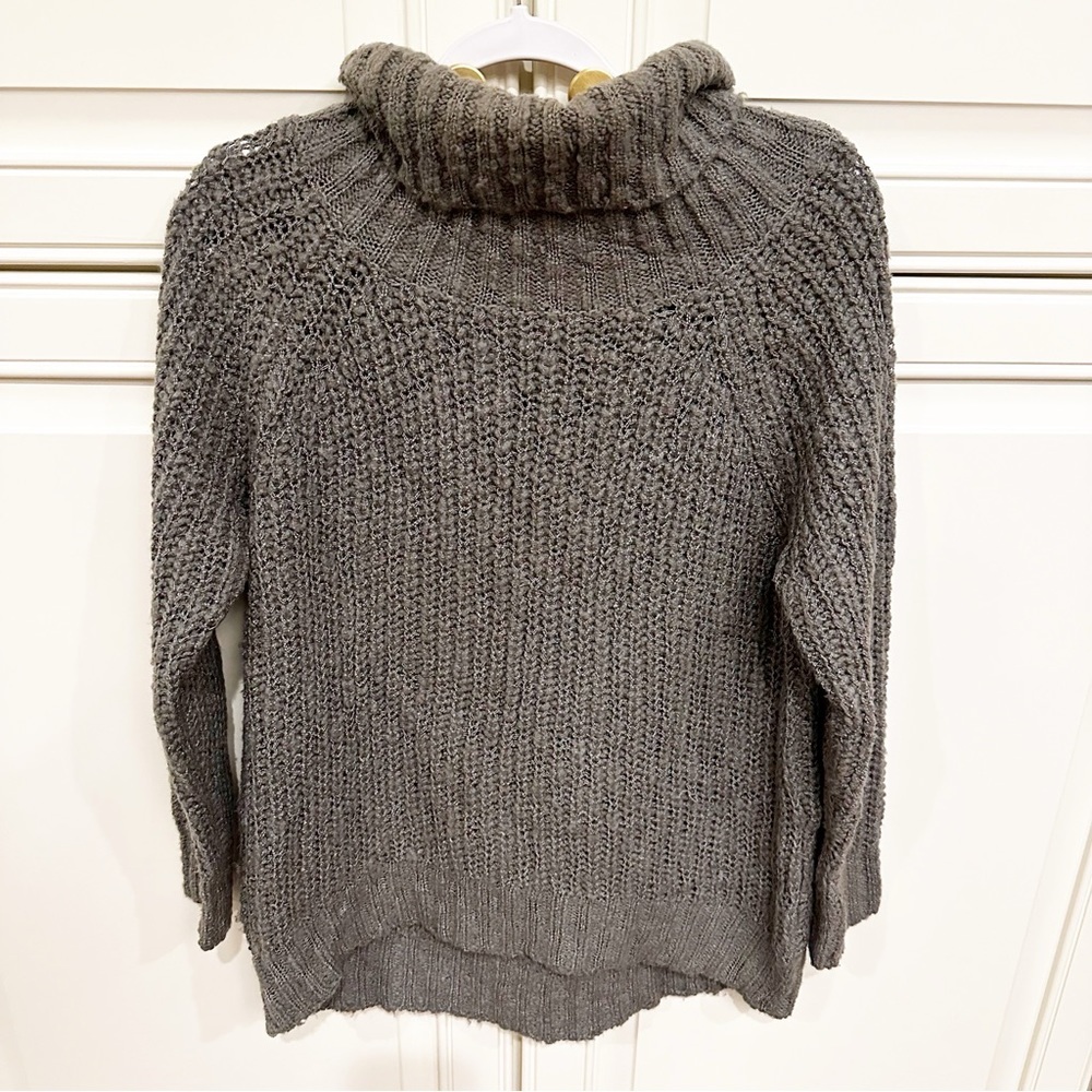 POL Womens Grey Chunky Cotton Blend Knit Long Turtleneck Oversized Loose Sweater